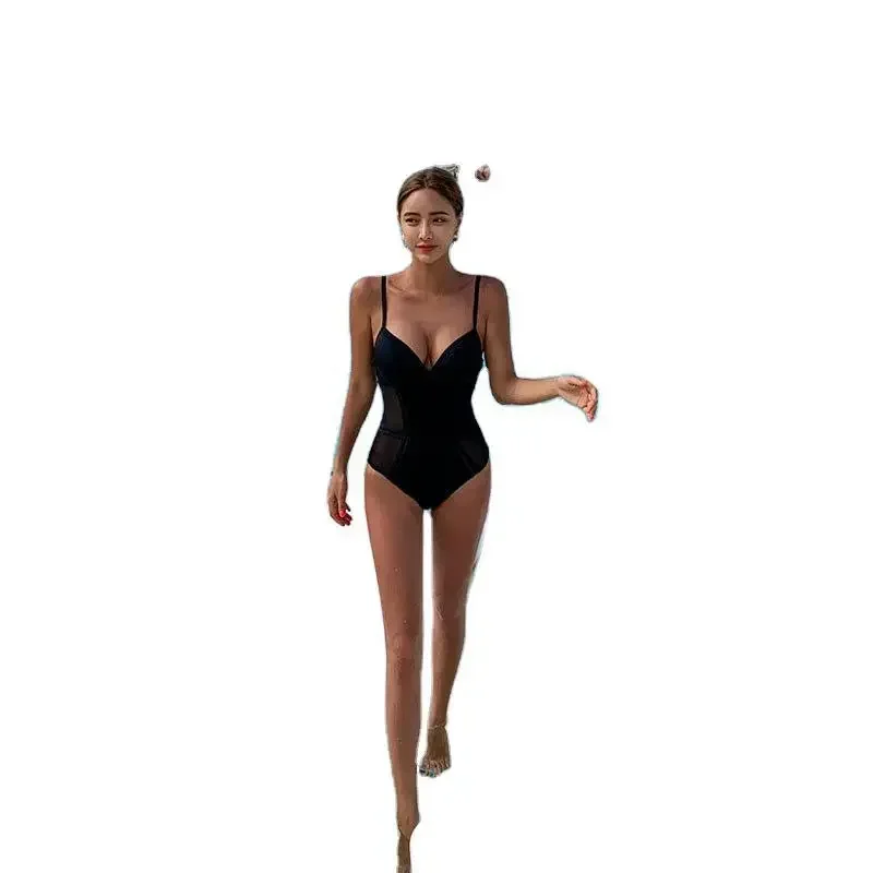 Areathable Sexy Black Mesh Push Up One Piece Swimsuit Ladies Backless Cut Out Swimwear Women Swim Bathing Suit