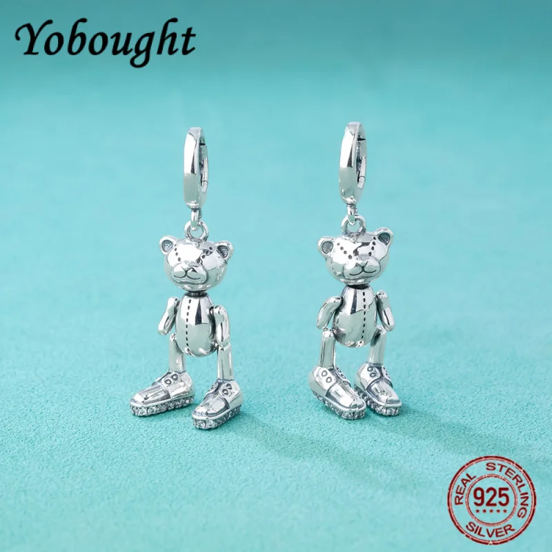 

New S925 Pure Silver Korean Version Cute Bear Pendant For Couples Fashionable Jewelry Gift