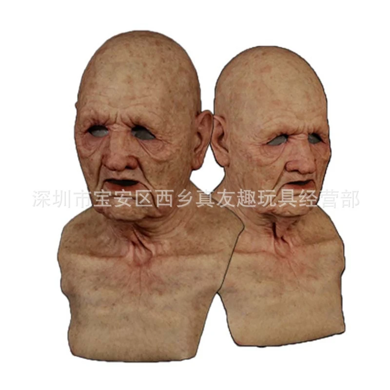 Realistic Elderly Latex Face Mask With Wig Old Man And Old Woman Scary Costume Prop For Adults Party Prank Cosplay - view 4