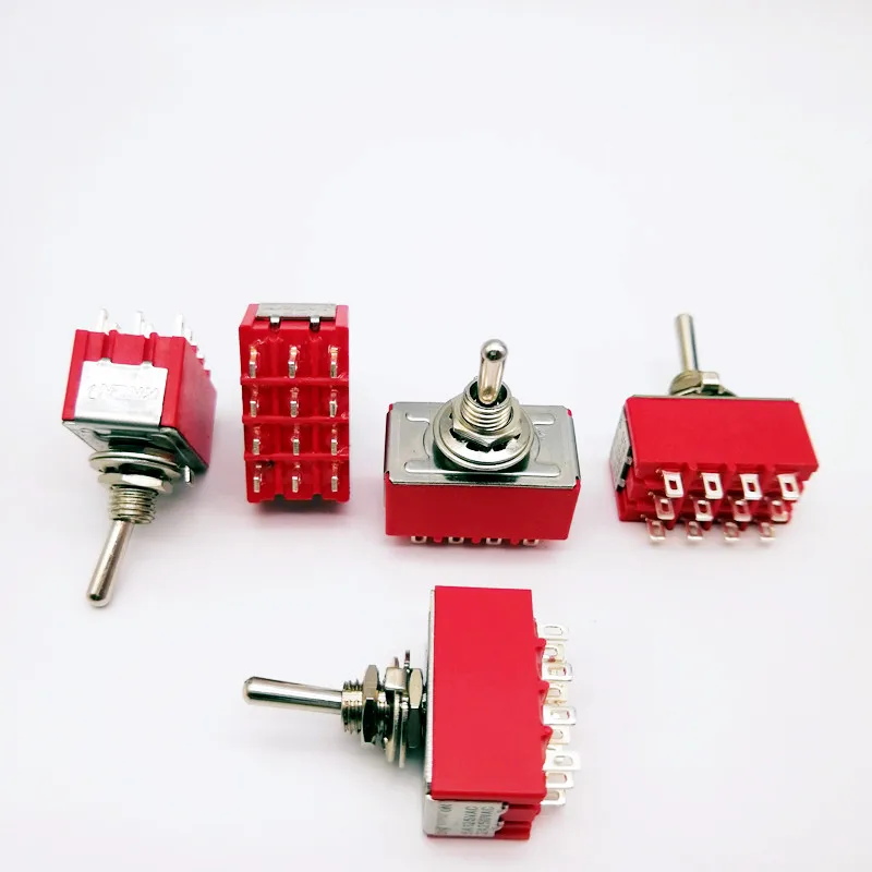 1 pces, 12pin, interruptores de alternância, vermelho, 2/3 posição, em-on dpdt mini interruptores de alternância, 6a/125v-2a/250v ac, MTS-402,