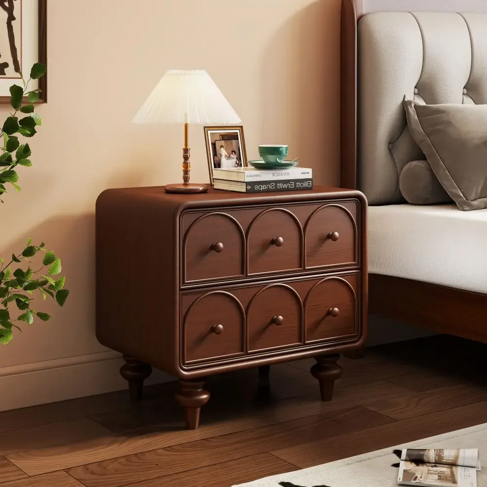z Retro Vintage Bedroom Furniture Modern Bedside Table Cabinet All Solid Wood Rustic Nightstand Set with 2 Drawers