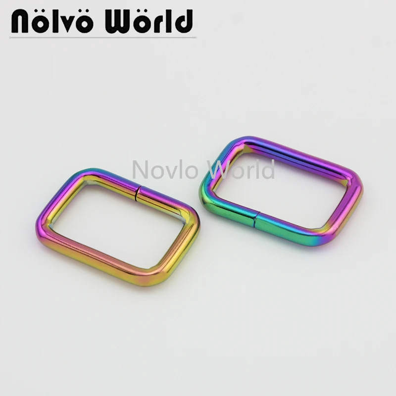 20-100pcs 6 size 13-16-20-25-33-38mm rainbow metal rectangle buckles for handbag purse adjusted ring craffts