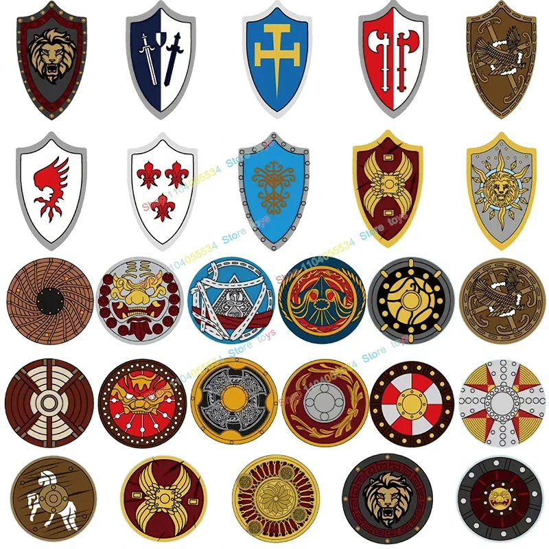 Blocs de construction accessoires bouclier créatif guerrier médiéval figurines modèle d'arme bricolage jouets pour enfants cadeaux PJT060 5 pièces