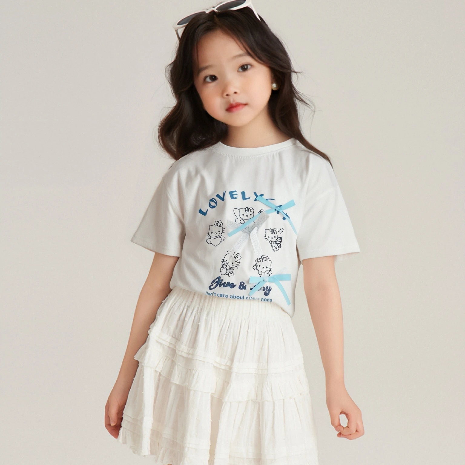 1PCS T-Shirts Baby Kleidung Mädchen Stich kinder Kleidung Kurzen ärmeln T-shirt Fliege Oberbekleidung High-end-top Casual