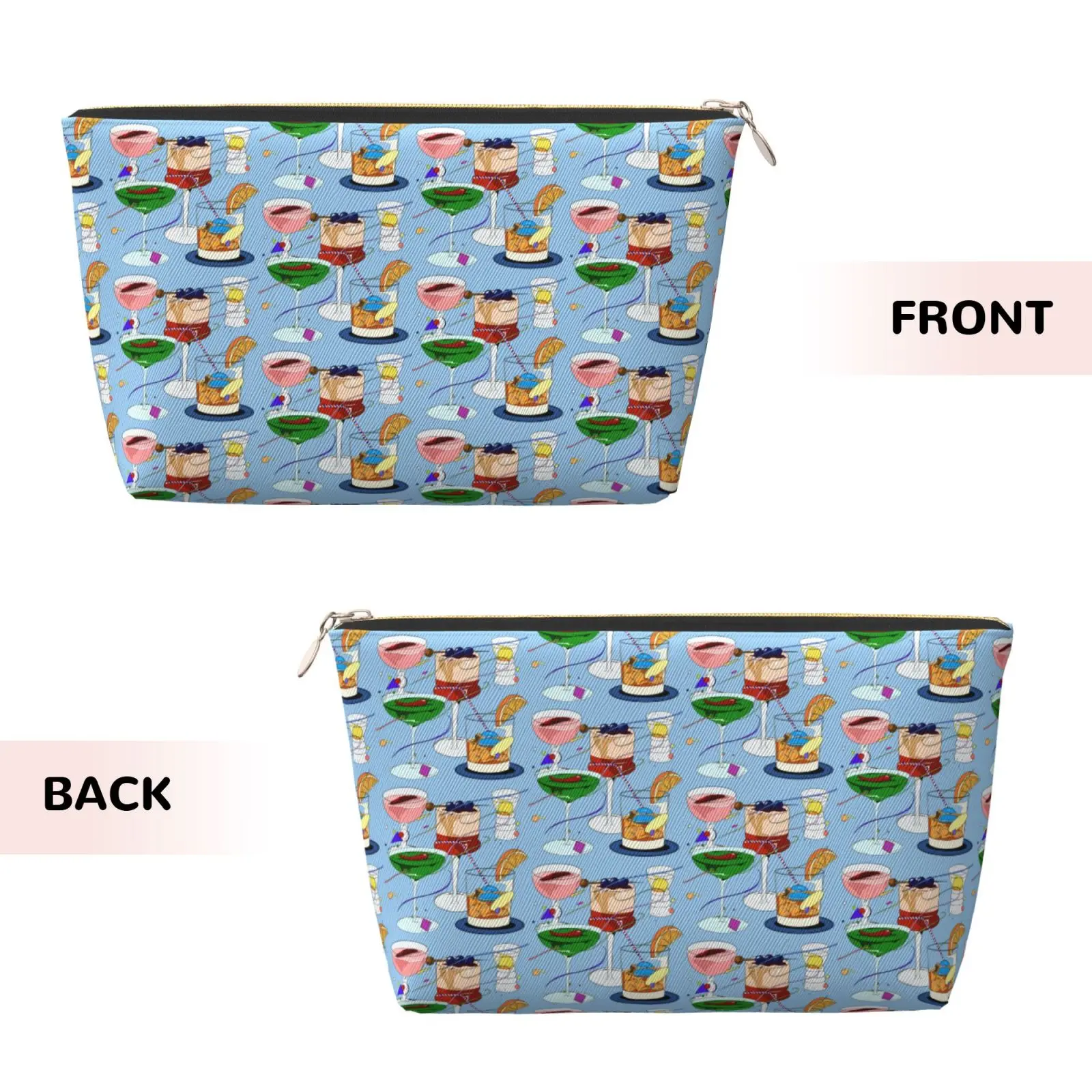 Cocktail Pattern Makeup Bag Leather Travel Cosmetic Bag Women Large Capacity Waterproof Toiletry Bag Makeup Organizer Gift