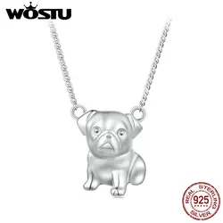 WOSTU Original 925 Sterling Silver Pug Necklace Three-dimensional Shape Puppy for Women Child Fine Jewelry Birthday Party Gift