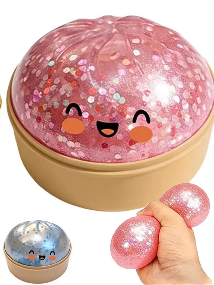 Premium Dampfnudel-Squishy-Spielzeug – Langsam aufsteigender Glitzer-Stressball, weicher, elastischer Sensorik-Quetschball zur Stresslinderung, Deko für Zuhause und Büro