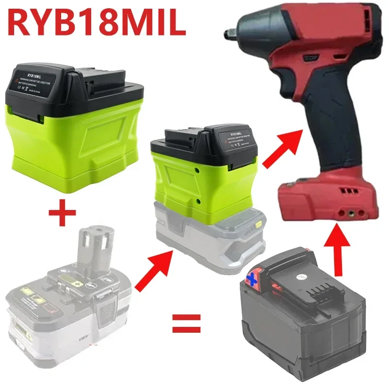 P103 P107 P108 Battery Converter Adapter RYB18MIL Junctor  for Ryobi 18V ONE+ Nickel Lithium Battery To for Milwaukee M18 Tools