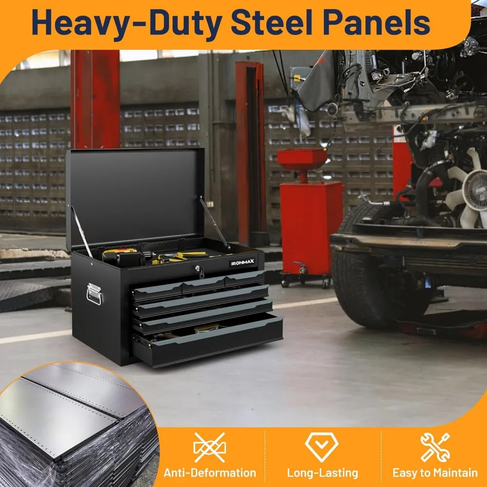 Ящик для инструментов, стальной ящик для инструментов с 6 ящиками 24 дюйма, верхний лоток для инструментов, автоматический замок, защитные вкладыши, ручка, гладкие направляющие для шарикоподшипников