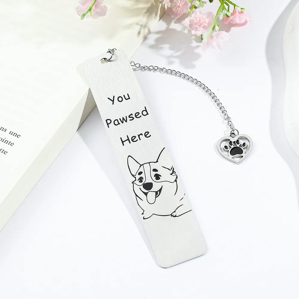 Cute Cartoon Dog Bookmark Paper Sign Pendant Paging Marker Creative Stainless Steel Reading Book Clip Stationery Learning Suppli