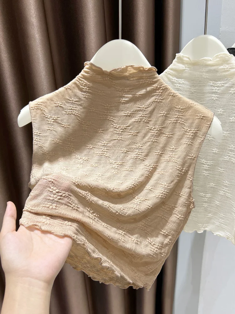 

Ele Lace Embroidery Base irt f High Collar Fake Collar Svel Top for Women Spring Inner Wear Casual Faion
