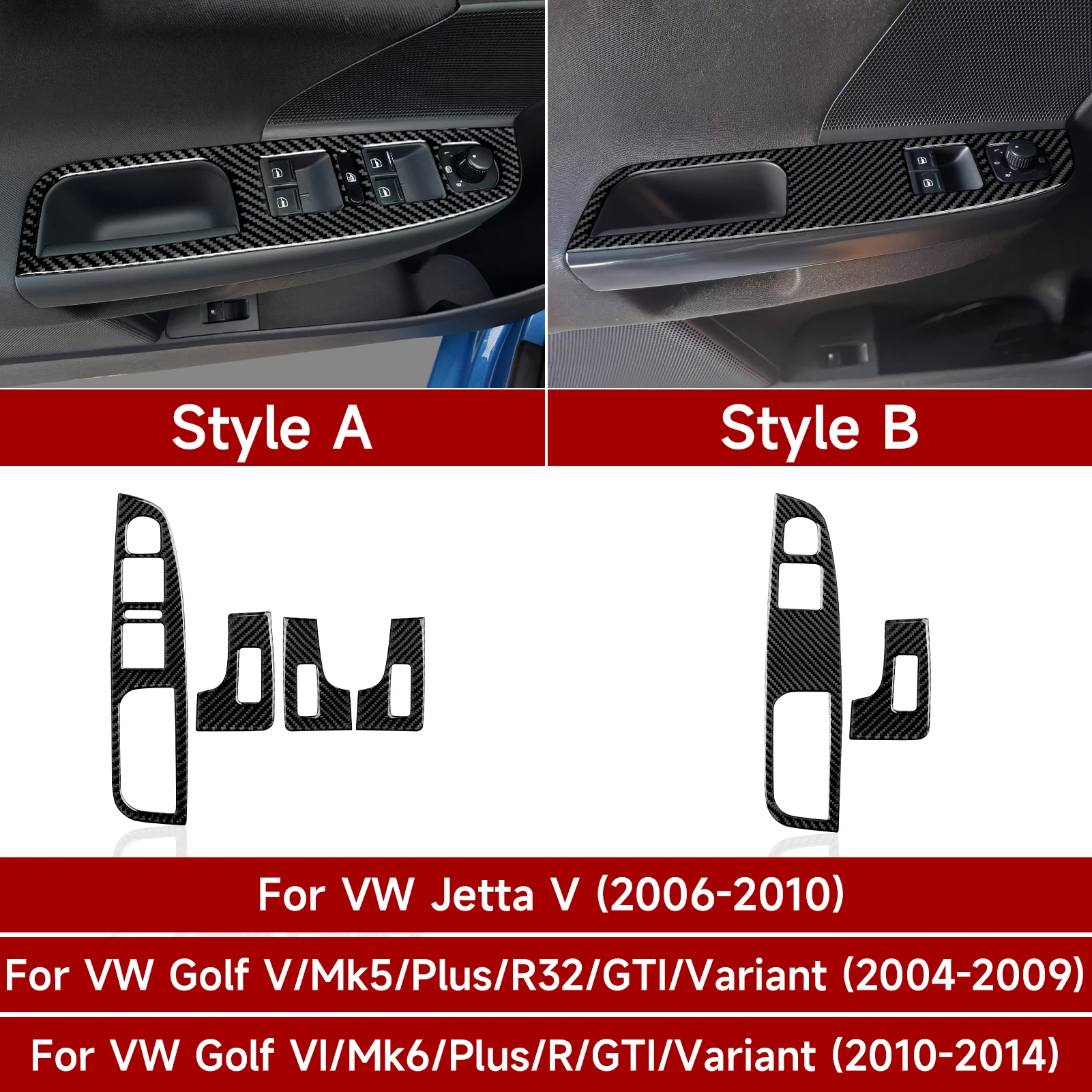 Car Window Lift Switch Panel, Carbon Fiber Interior Sticker, For VW Jetta V Golf V VI MK5 MK6 R32 GTI Plus Variant Accessories