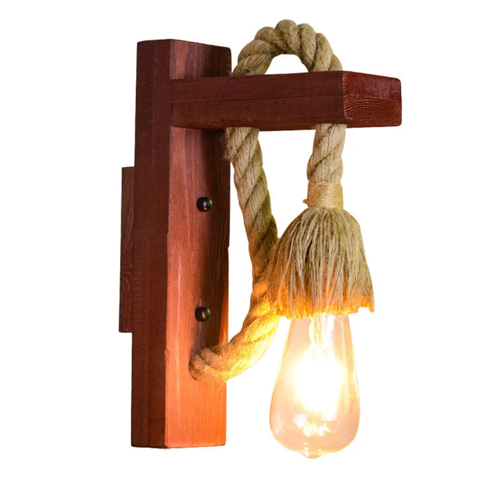 Industrial Retro Hemp Rope Wall Lamp Loft Wood Plug With Switch Sconce Fixture Bedroom Bedside Wall Light Home Decor Luminaria