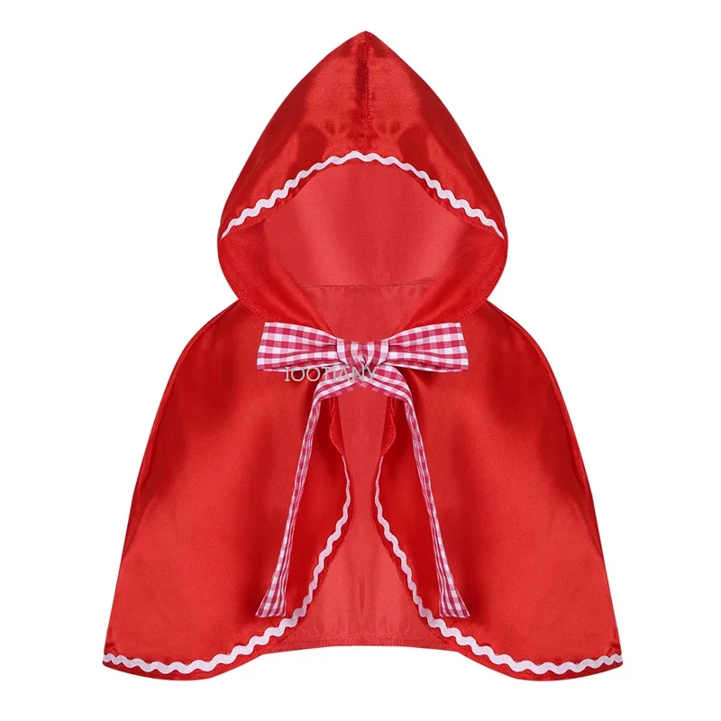 2024 Red Kids Girls Hooded Cloak Cape Carnival Cosplay Party Costume Dress Up Hooded Cloak Baby Little Girls Red Riding Hood