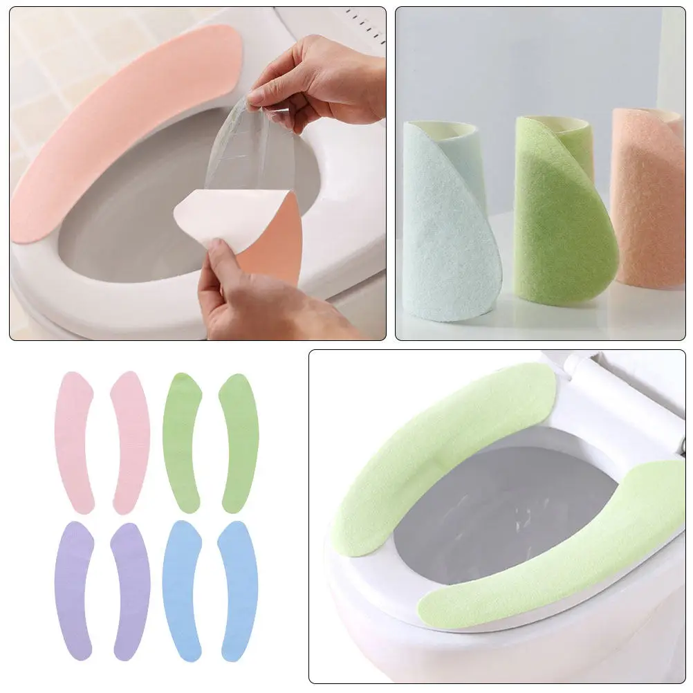 4Pairs Toilet Seat Mat Crystal Velour and PVC Washable Reusable Self-Adhesive Warm Comfort Winter Seat Cover Cushion