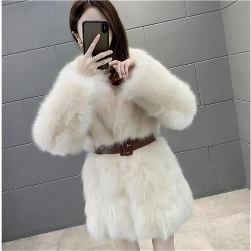 ZXRYXGS Elegant Socialite Style Imitation Fox Fur Coat Women Clothing 2024 New Autumn Winter Coat Medium Length Stylish Coat