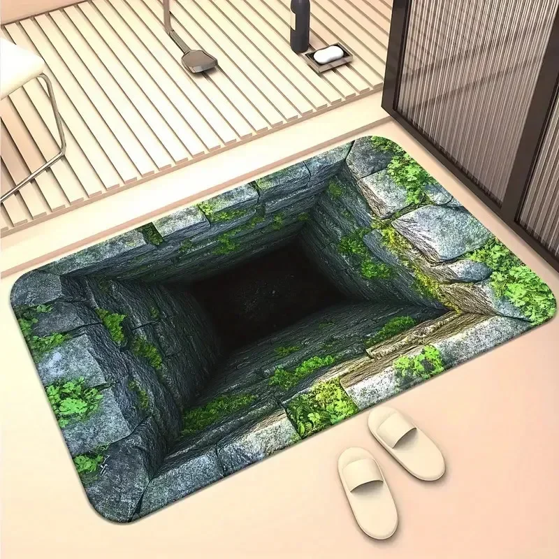 Realistic Stone Waterfall Entrance Mat Bathroom Rug Waterproof Indoor Outdoor Home Decor Mat