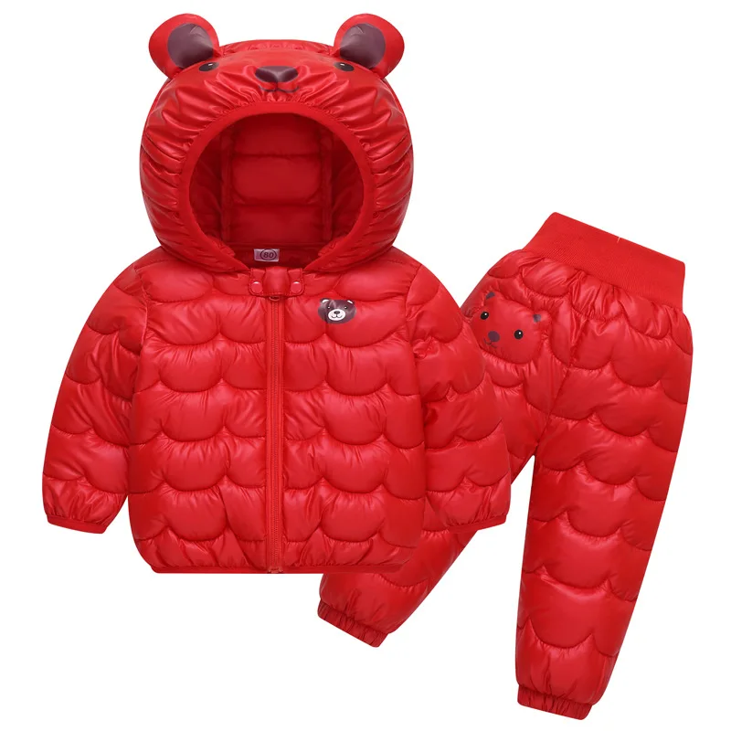 2023 New Children\'s Winter Set Boys and Girls\' Down Coat Cartoon Bear Hooded Coat+Pants Baby Snow Thickened Warm Set 0-5Y