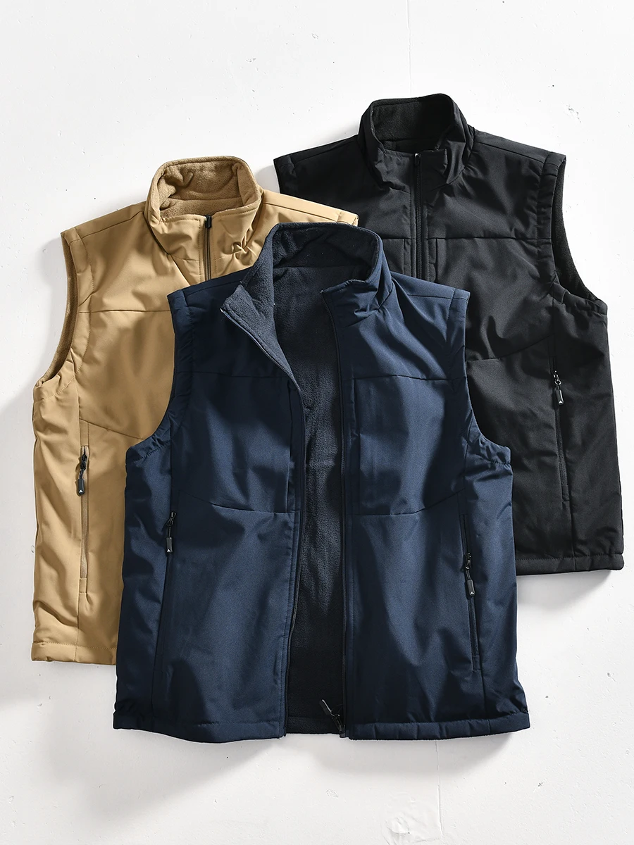 

Men's Double-Sided Wearable Lightweight Warm Fleece Thickened Stand Collar Workwear Casual Vest Autumn Winter Fashion City Style