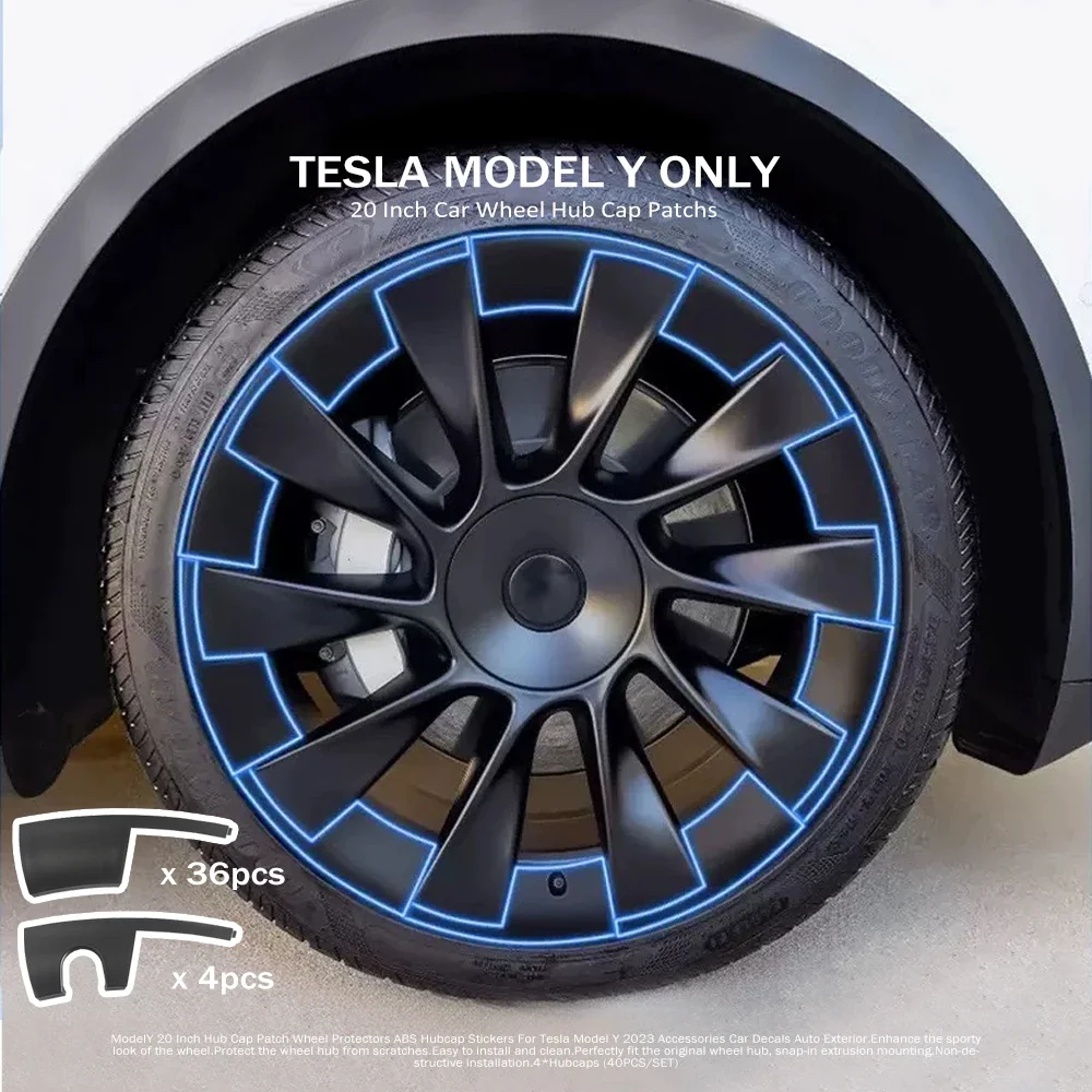 For Tesla Model Y 20 Inch Car Hub Cap Patch Wheel Protectors ABS Hubcap Stickers Cover Decals 2023 Auto Exterior Accessories