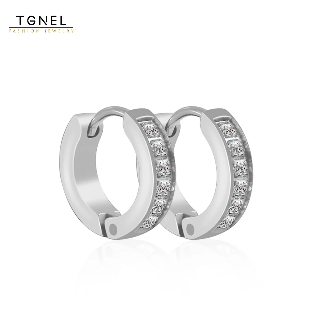 

TGNEL Small Hoop Earrings For Men Women Pure Titanium Hypoallergenic For Sensitive Ears Square Cubic Zirconia Cuff Earrings