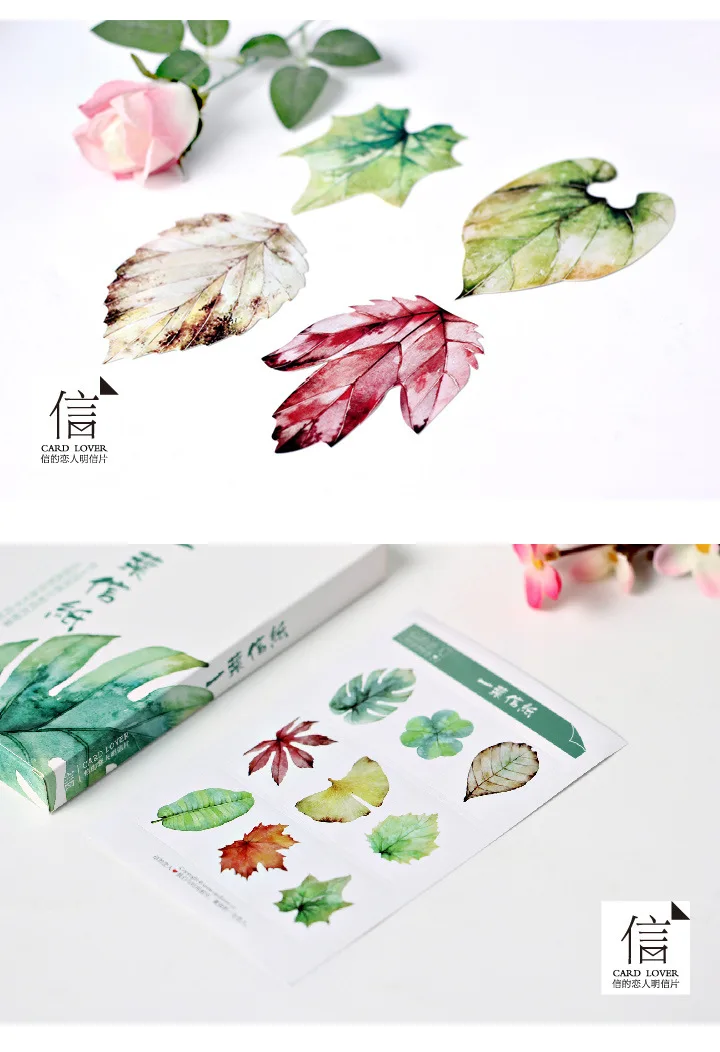 30pcs/case One Leaf Letter Paper Postcard Beautiful Fresh Retro Hand-painted Special-shaped Leaf Greeting Card Creative Card