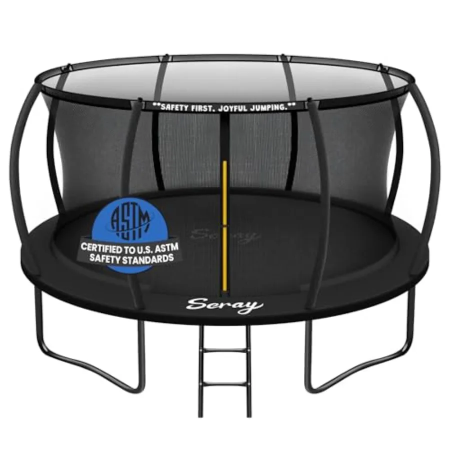 Outdoor backyard trampoline for kids and adults galvanized steel frame black/silver rust-resistant heavy-duty construction with