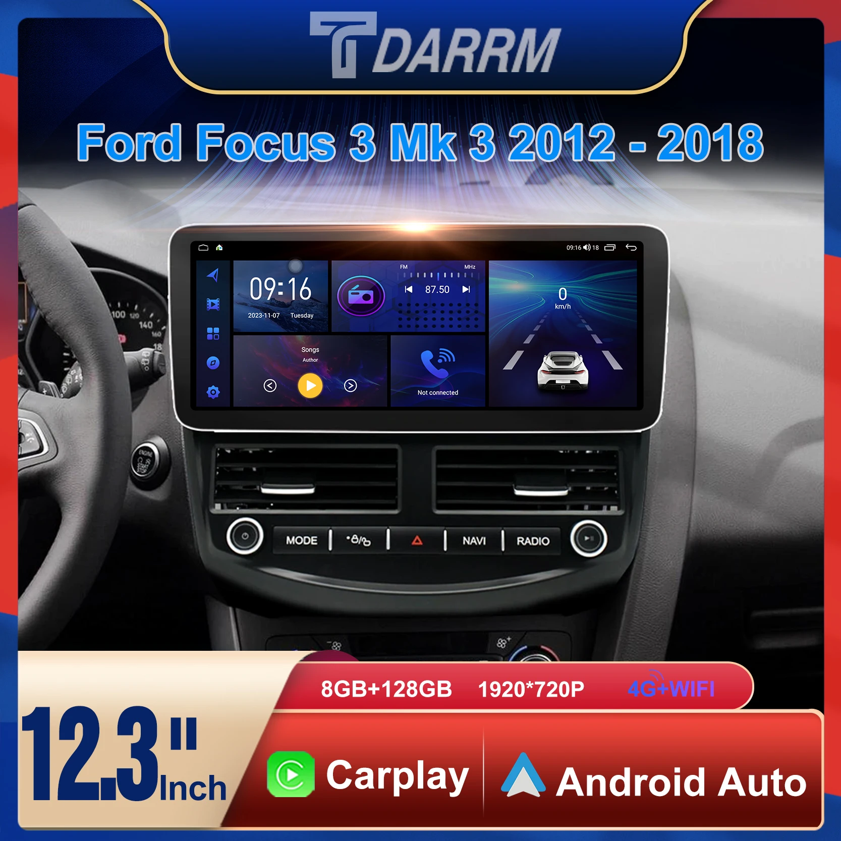 12.3 inch/10.25 inch Car Radio Automotivo Multimedia For FORD Focus 2012-2018 Navigation WiFi / 4G GPS Android 12 Carplay