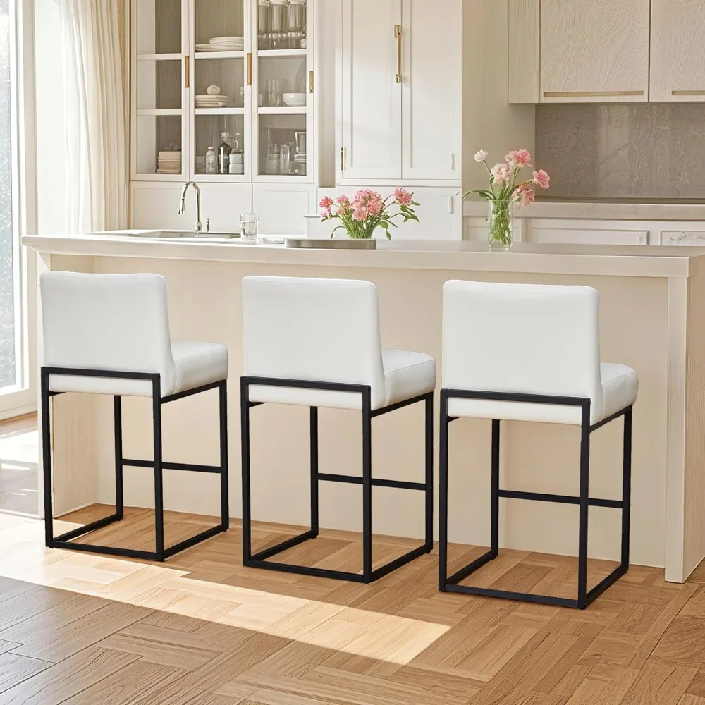 

Barstools Set of 3-26 Modern Faux Leather Counter Stools, Pearl White Height Bar Chairs with Sturdy Metal Base, Industrial Chic