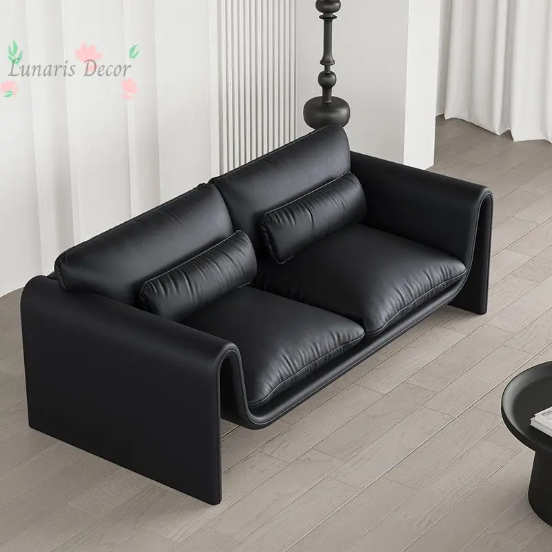 Sofa small apartment living room double Internet celebrity triple single black leather Italian minimalist group simple light