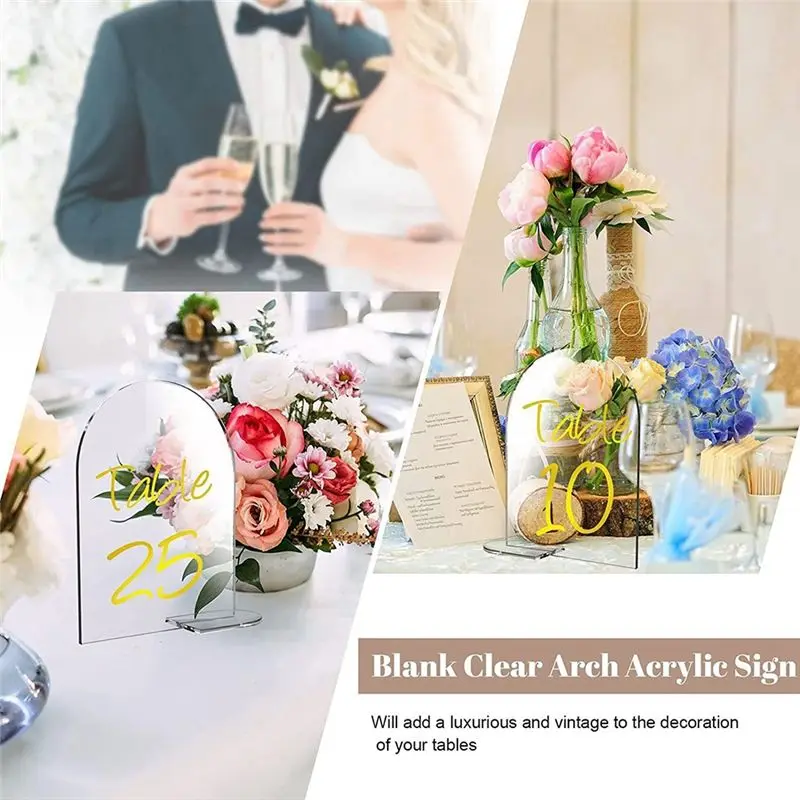 A41Z-20 Packs Blank Acrylic Numbers Signs With Stand 6X4 Inch Diy Arch Acrylic Stand Signs