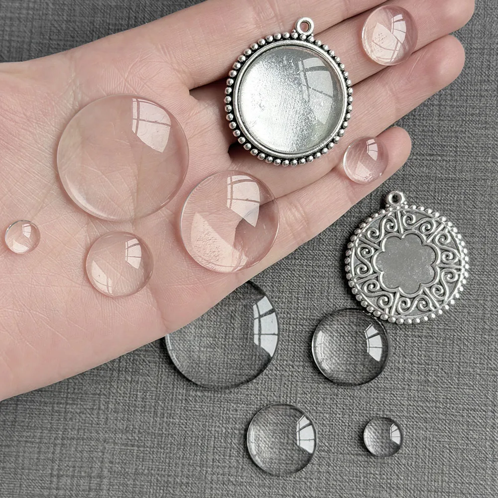 Clear Convex Glass Cabochons Round Dome Flat Back for DIY Refrigerator Magnet Making Necklace Jewelry Crafts Accessories