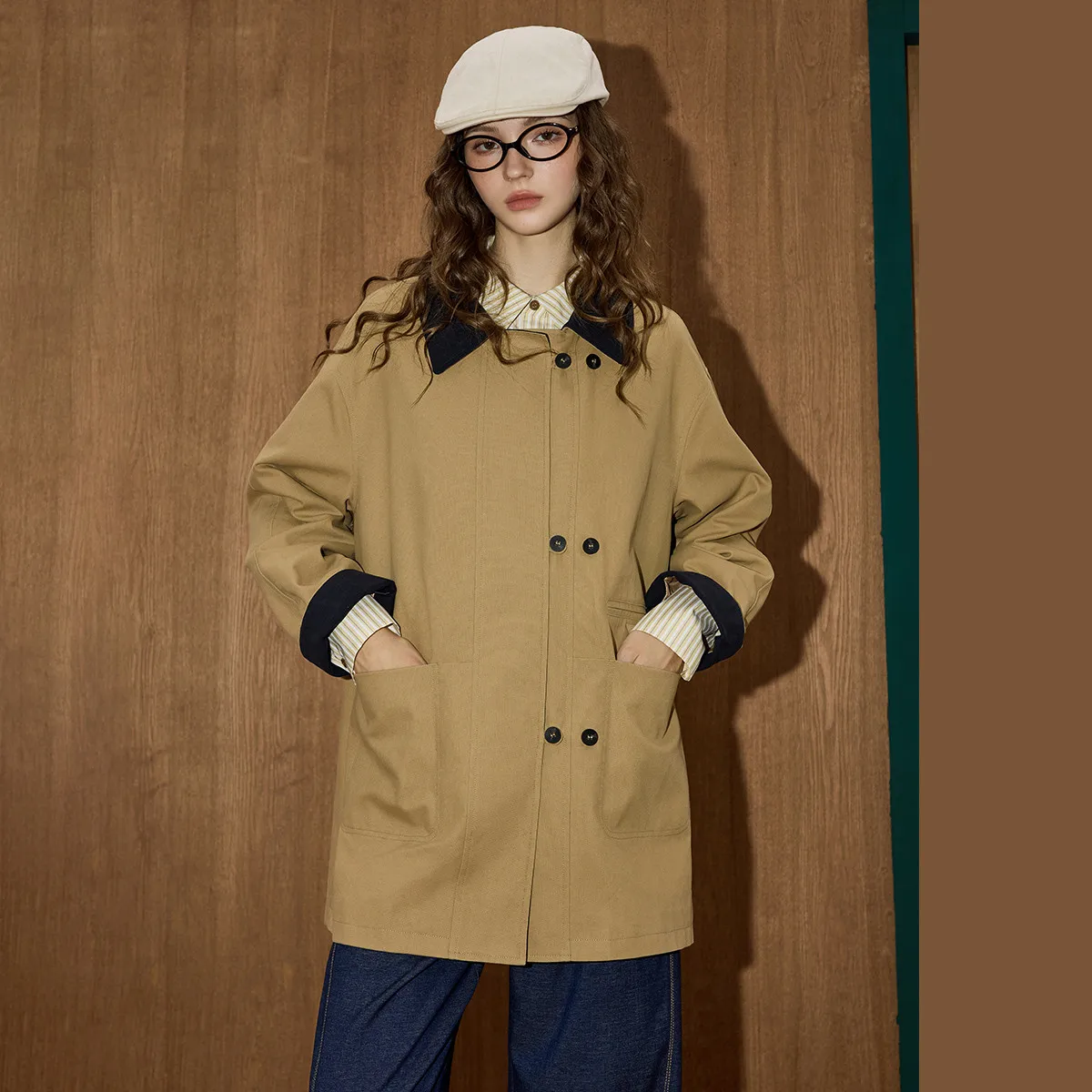 وصل حديثًا معطف واق من المطر أنيق بتصميم عتيق اللون للنساء ملابس خارجية فضفاضة وطويلة ومتعددة الاستخدامات لخريف 2025 أنيقة للتخسيس