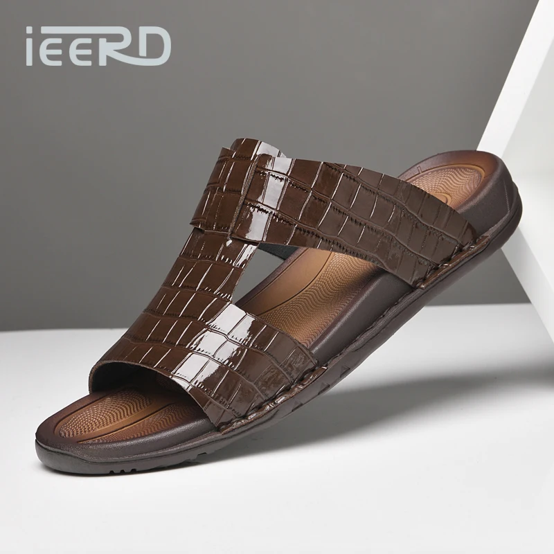 

Genuine Leather Men Slippers Formal Summer Shoes For Men High Quality Shoes Handmade Sandals Men Black And Brown Sandale Homme