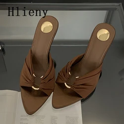 Hlieny Design Metal Buckle Slipper Modern Womens Fashion Summer High Heels Sexy Pointed Toe Nightclub Sandals Stripper Shoes