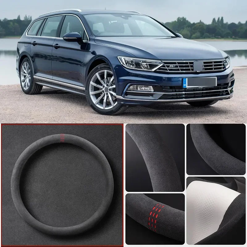 

Alcantara Anti-Slip Black Suede Leather Car Universal Steering Wheel Cover For Volkswagen Passat Car Accessories