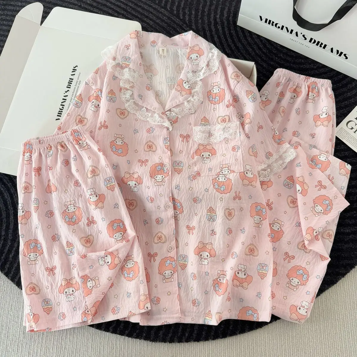 

Sanrio My Melody Cute Pajamas 3 Piece Lady Pyjamas Pant Shorts Short Sleeve Sleepwear Summer Pijama Anime Nightwear Home Clothes