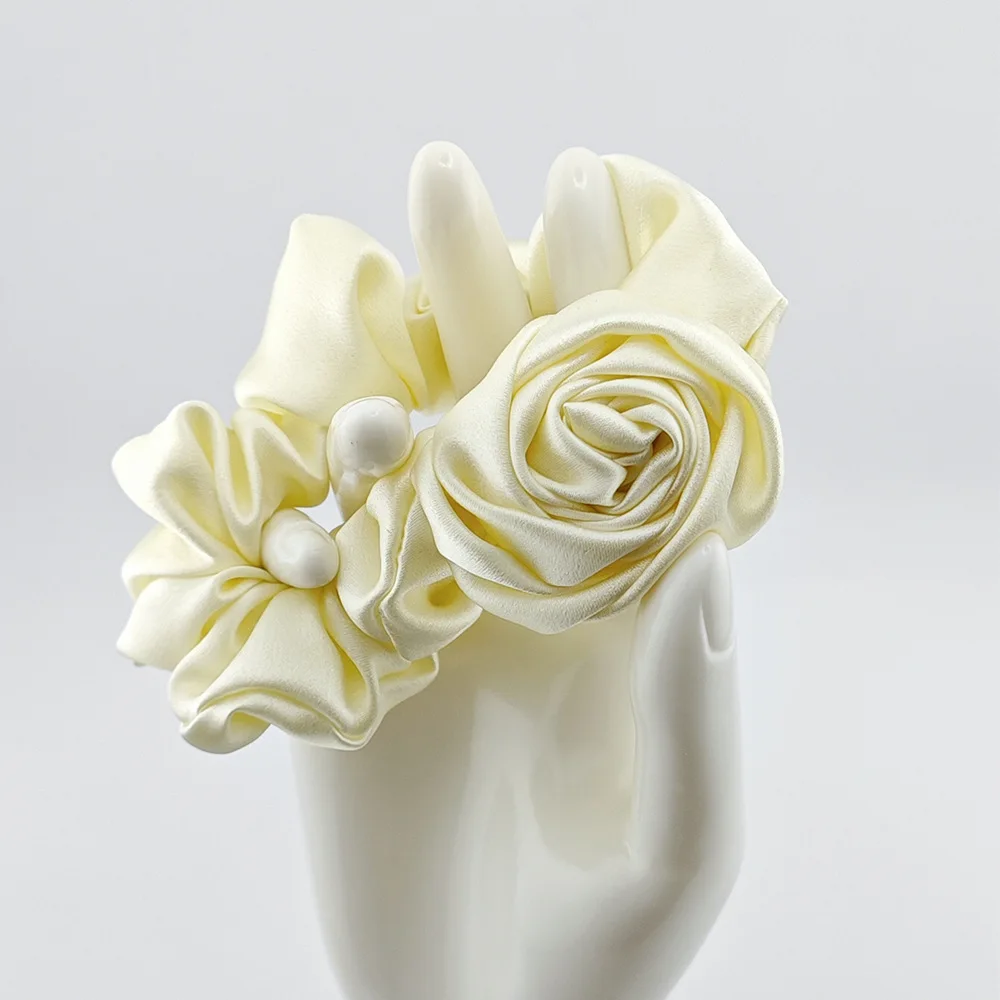 

Высококачественная повязка для волос из 100% тутового шелка, бежевая роза, аксессуар для волос для женщин, элегантная дропшиппинг, повязка для волос