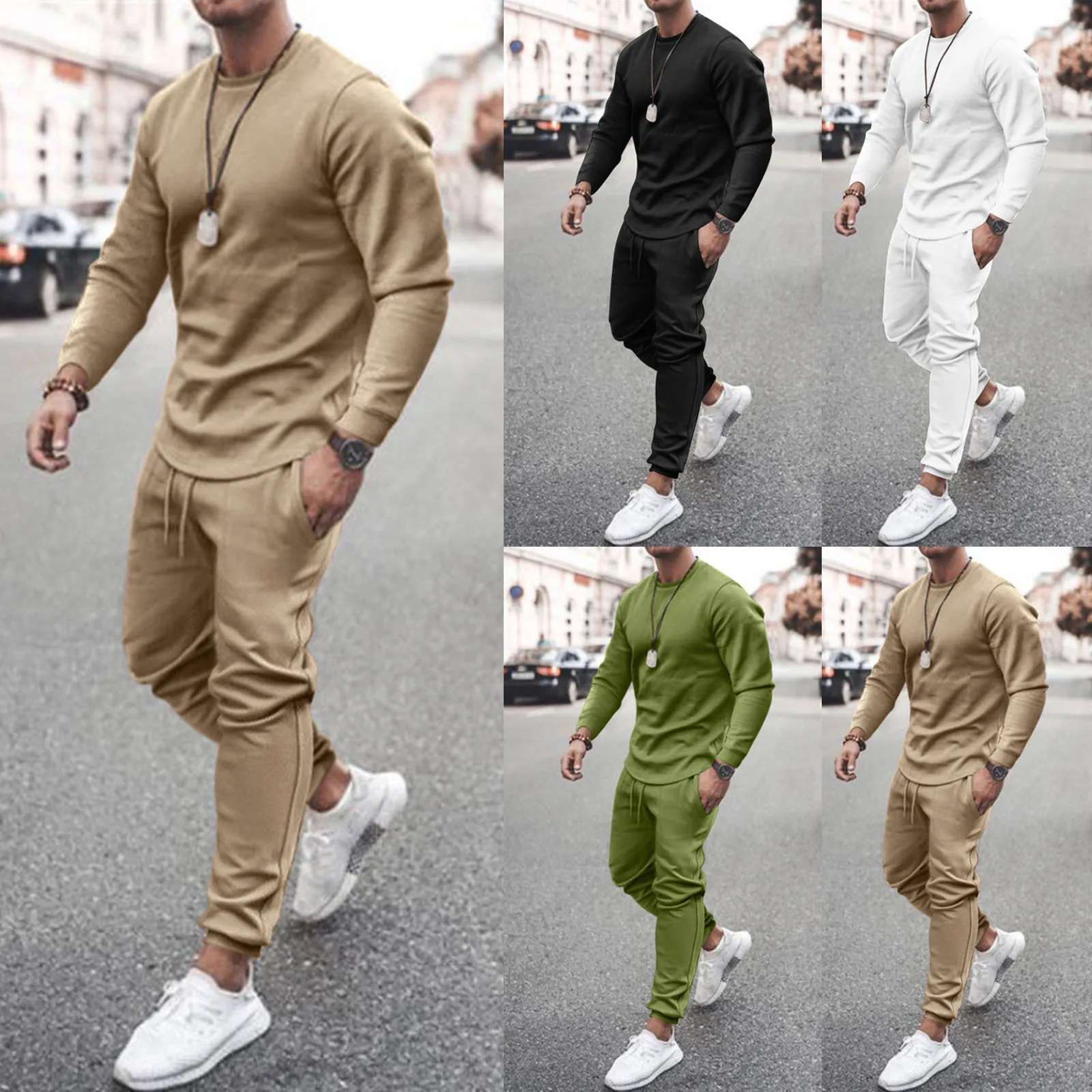 

ular Men's Casual Long Sve Two-Piece Set Independent Station Cross-Border ort Sve Leisure Suit Polyester Fiber