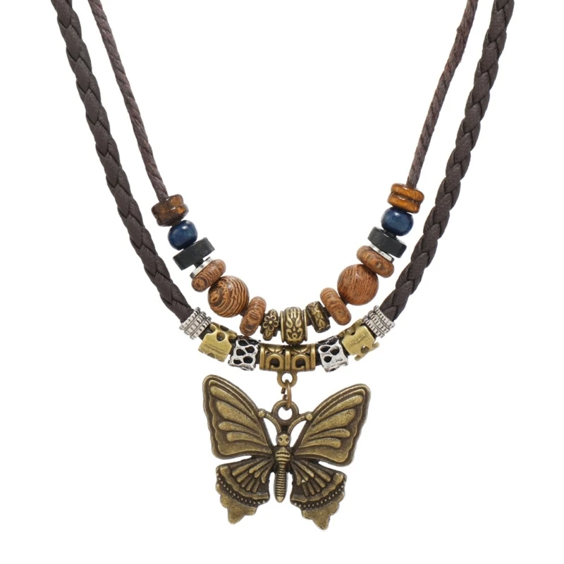 Butterfly Pendant Necklace Multilayer Neckchain Drawstring Choker