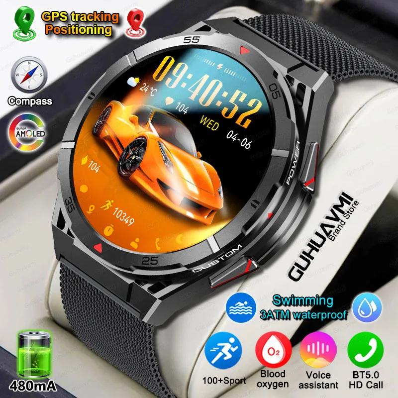 Outdoor Military Smart Watch Men GPS Trackr SWIM Waterproof Compass Health Monitor Call GPS 170+Sports Bracelet Smart Watch 2025