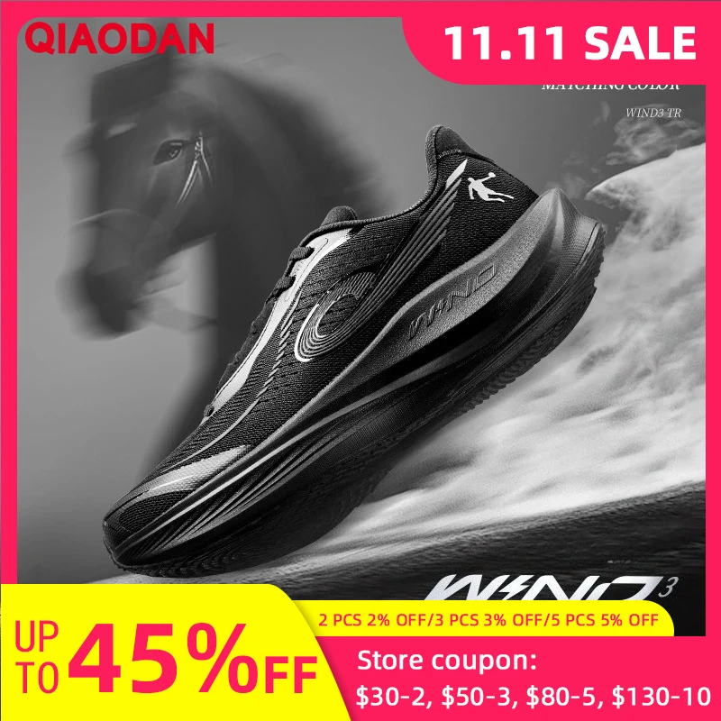 

QIAODAN Strong Wind 3TR Men's Marathon Running Shoes 2025 Thick Sole Shock Absorption Rebound Training Sneakers QDB023252297