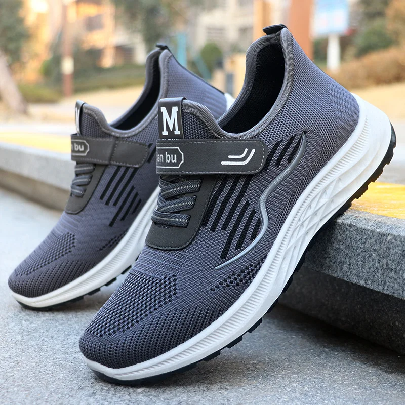 Unisex walking shoes for spring and autumn, elderly shoes, men's casual shoes, breathable fly-knit sports shoes