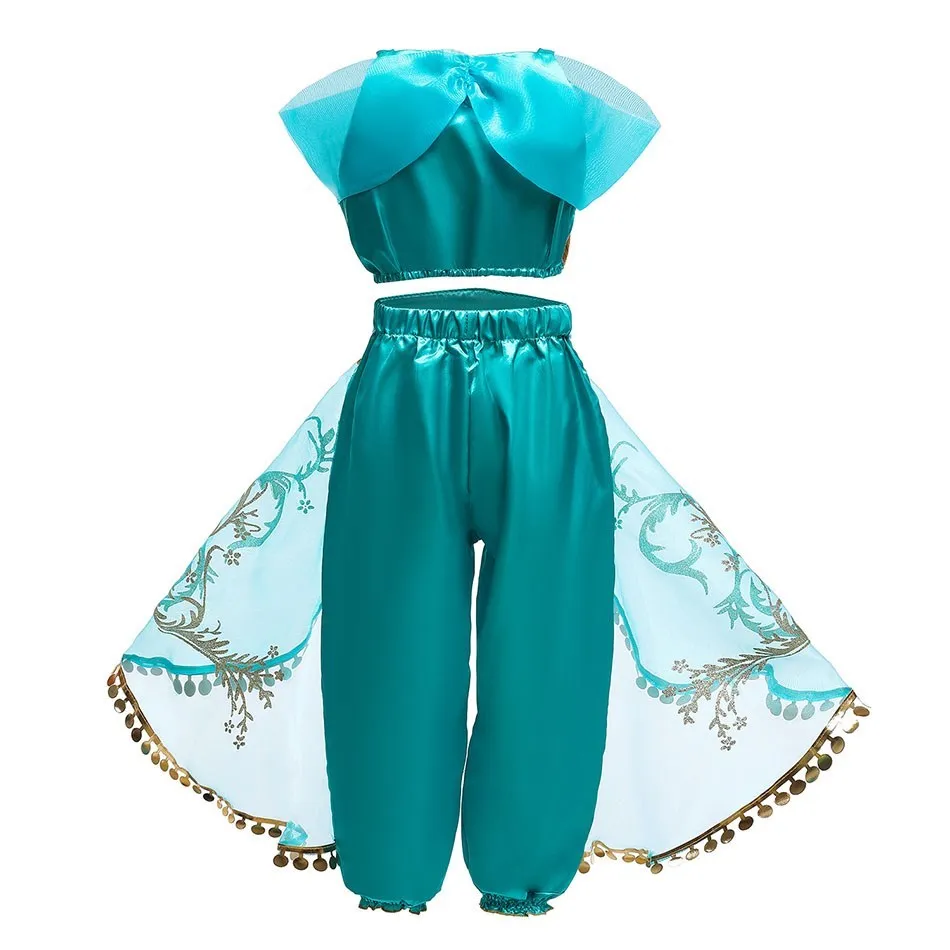 Children Aladdin Lamp Dress Kids Jasmine Costume Girls Birthday Princess Cosplay Shoulderless Outfit Carnival Clothes 3-10T