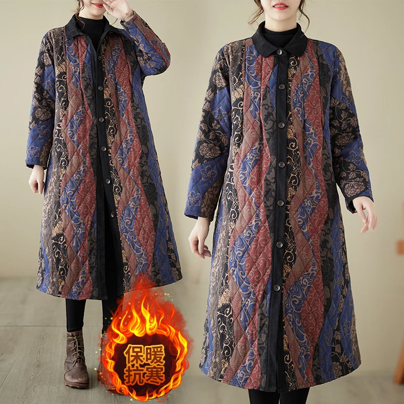 

Retro Mid-Length Cotton Jaet Women's Loose Oversize Knee-Length Cotton Coat Additional Filling Winter New Sle Casual