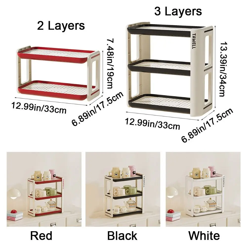 

Plastic Cup Storage Rack Large Capacity Cream Style Tea Cup Holder with Draining Net Removable Sundry Storage Tray Pantry