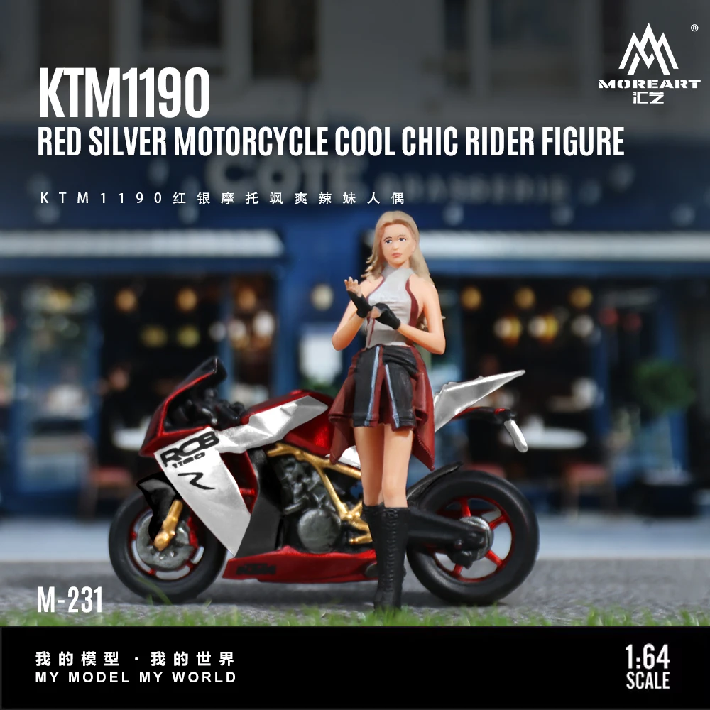 

*Pre-Order*MoreArt 1:64 KTM 1190 Red Silver Motorcycle Cool Girl Doll Resin Model For Gift&Display&Collection