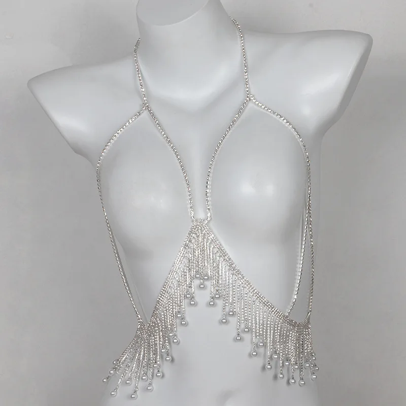 2023 Light Luxury Claw Chain Breast Chain Fashion Dinner Party Influencer Ins Wind Pearl Fringe Body Chain Accessory Woman