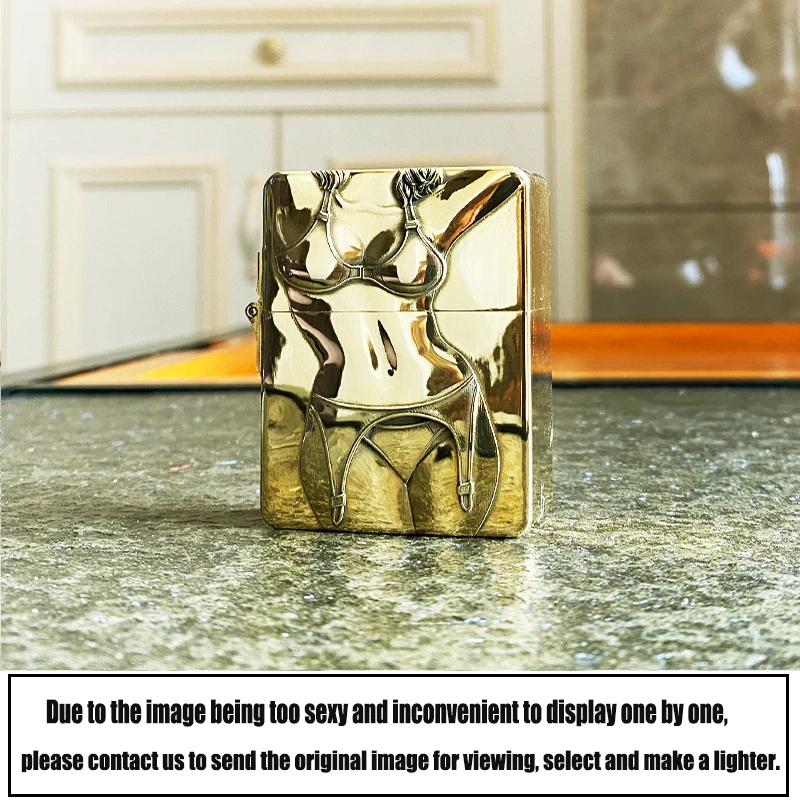 Personalized customized carved relief lighter made of brass material with sexy beauty pattern  lighter