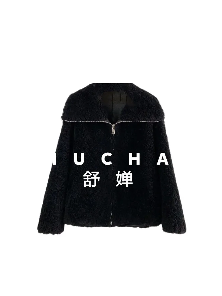 

100% Wool Coat Women New Warm 2025 Winter Fur Coat Loose Lapel Lamb Fur Coat Lazy Wind Korean Version Female